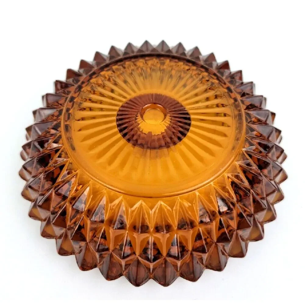 Vintage Indiana Glass Amber Diamond Saw Tooth 2 in 1 Votive Taper Candle Holder